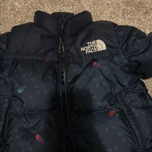 The North Face Kids Navy Puffer Jacket with Logo Print